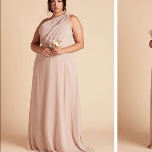 A gorgeous taupe bridesmaid dress.